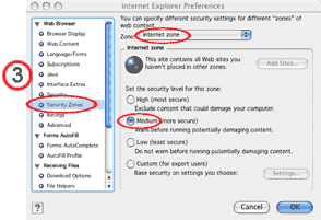 Internet Explorer browser security zones set up image