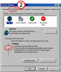 Internet Explorer security set up image