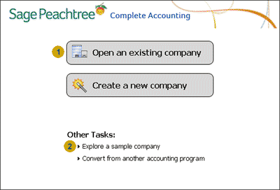 Image of Peachtree initial startup screen