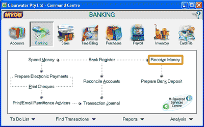 Select Receive Money in the Banking Command Centre