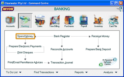 Select Spend Money in the Banking Command Centre
