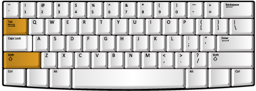 Keyboard showing Shift and Tab keys