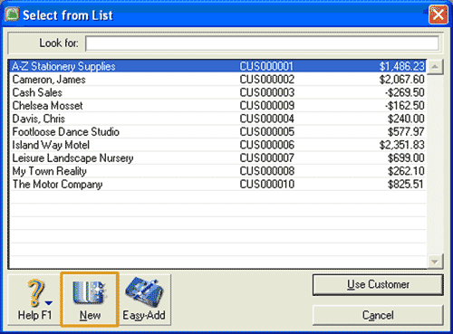 Select from List window
