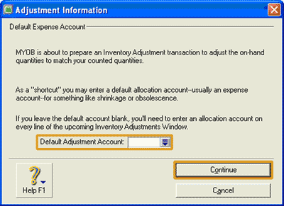 Adjustment Information - Default Expense Account window