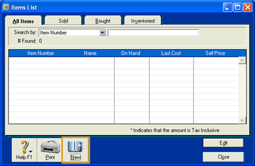 Image of Items List window