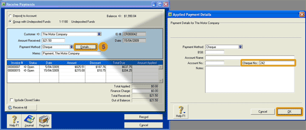 Receive Payments window image 03