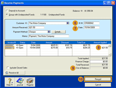 Receive Payments window image 04