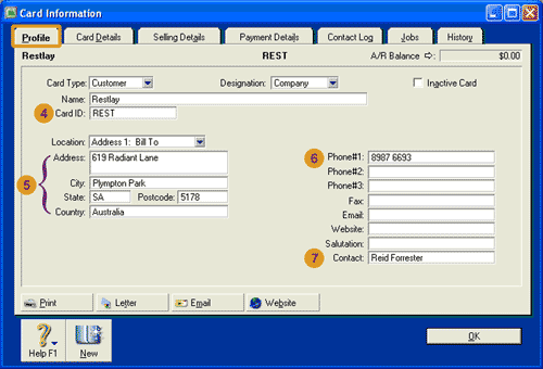 Image of Card Information window for a customer - 2