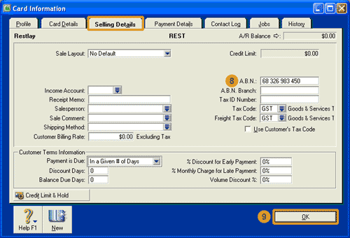 Image of Card Information window for a customer - 3