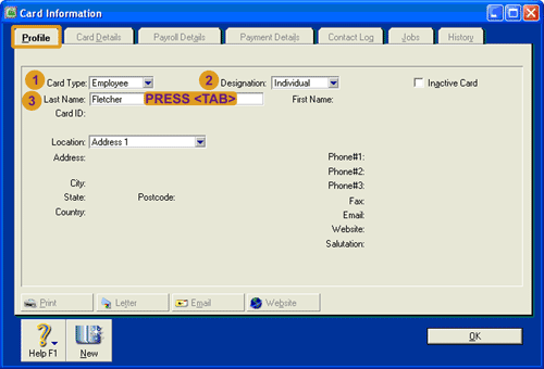 Image of Card Information window for an employee - 1
