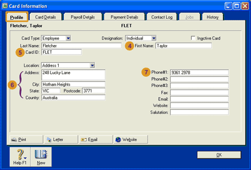 Image of Card Information window for an employee - 2
