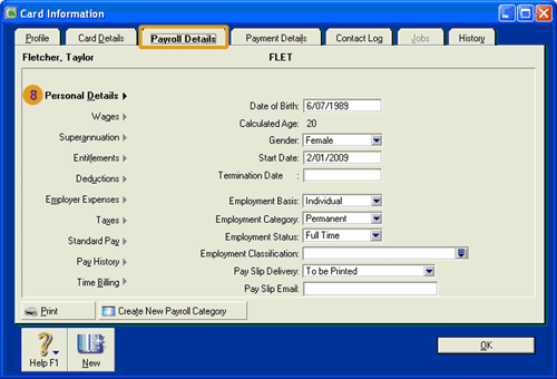 Image of Card Information window for an employee - 3