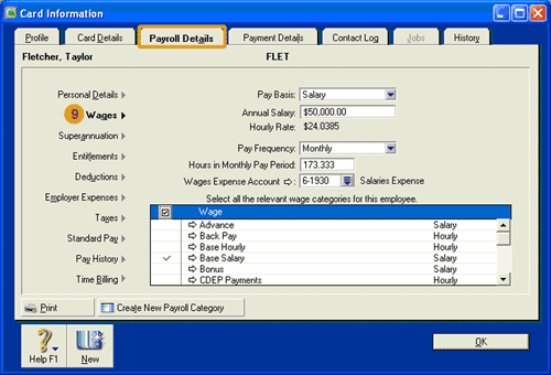 Image of Card Information window for an employee - 4