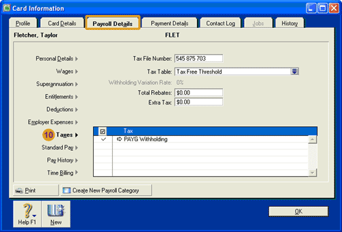 Image of Card Information window for an employee - 5