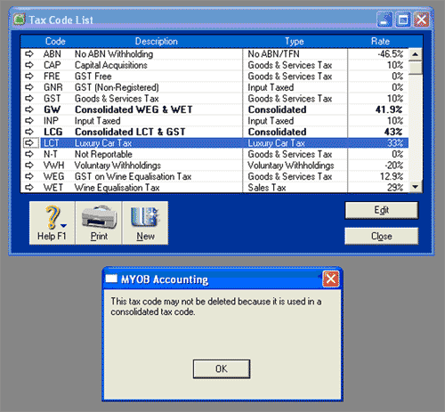 Image of deleting a Tax Code