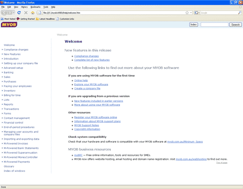 Image of the Online help web page