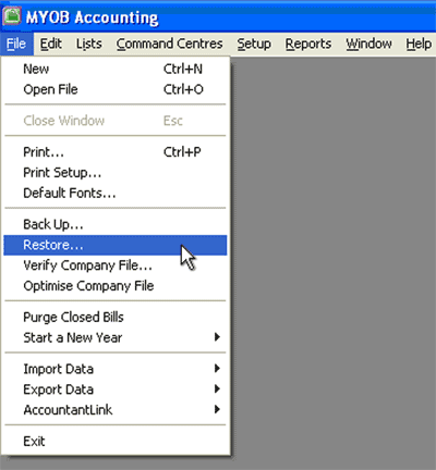 Select Restore from the File menu