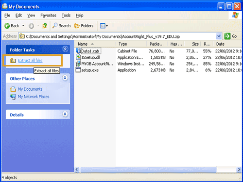 Image of finding the installation file for your MYOB software