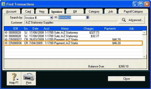 The Find Transactions window