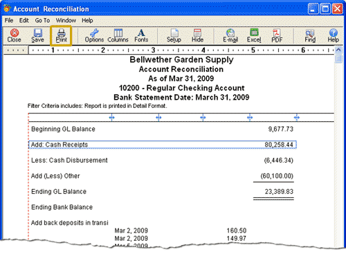 The Account Reconciliation window - Preview