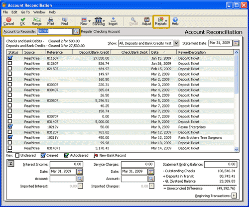 The Account Reconciliation window