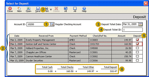 Select for deposit window