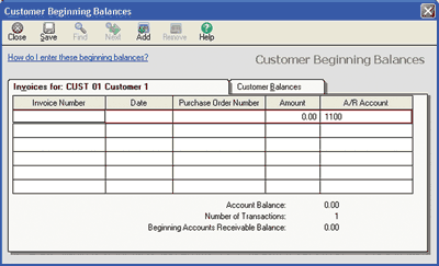 Customer beginning balance window