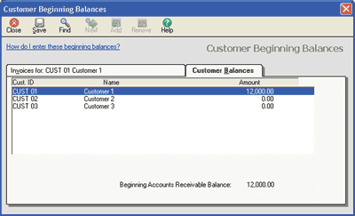 Customer beginning balance window