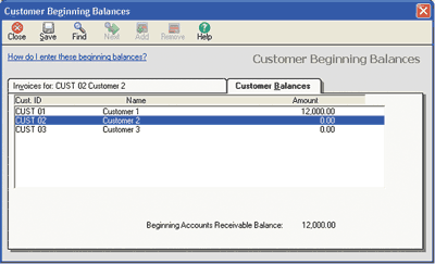 Customer beginning balance window