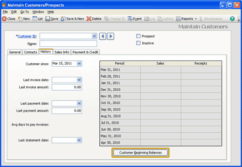 Customer beginning balances