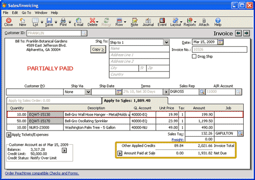 Credit applied to invoice