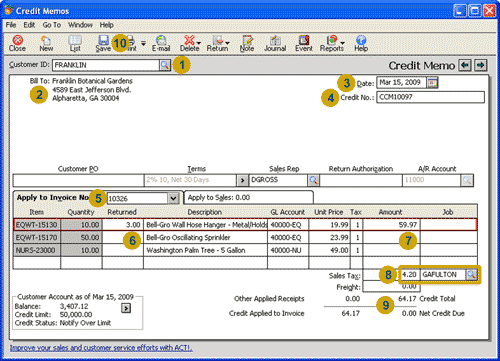 Credit memo window