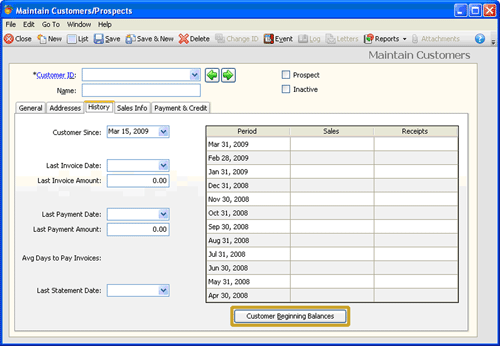 Customer beginning balances