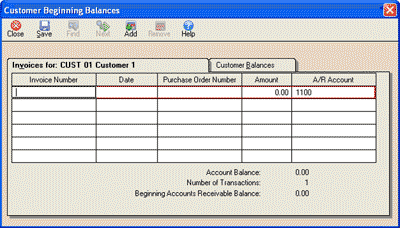 Customer beginning balance window