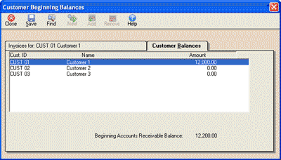 Customer beginning balance window