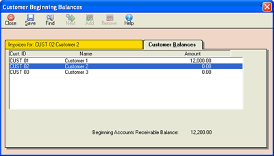 Customer beginning balance window