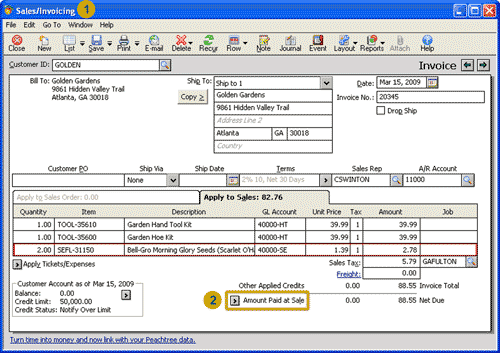 Partial payment sales invoice