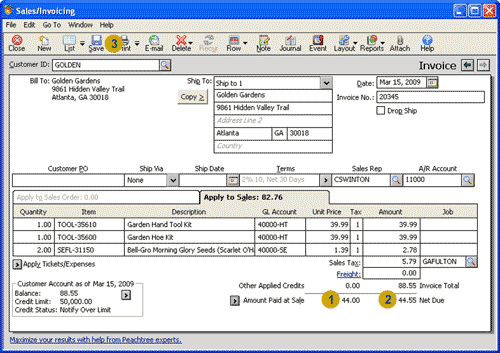 Partial payment sales invoice 2