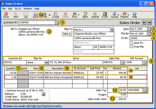 Sales order window