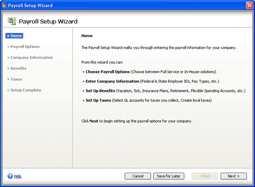 Image of Introduction screen in the Payroll Setup wizard