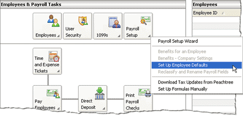 Select set up employee defaults