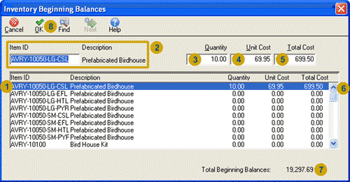 Inventory beginning balances window