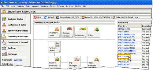 Open maintain inventory items window