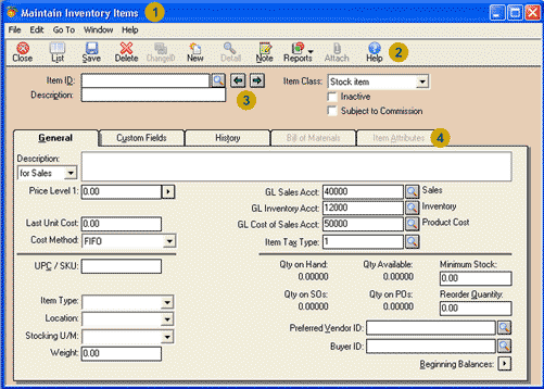 Main Inventory window