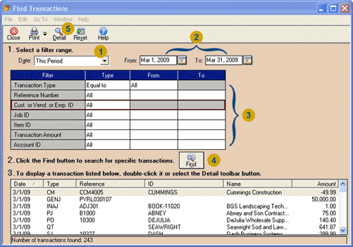 Find Transactions Window