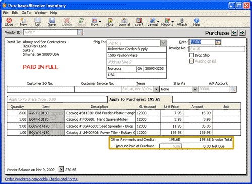 Credit applied to purchase invoice