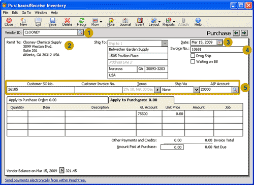 Purchases/Receive Inventory window