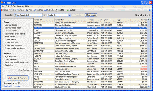 Open the Maintain Vendors window via the vendor list