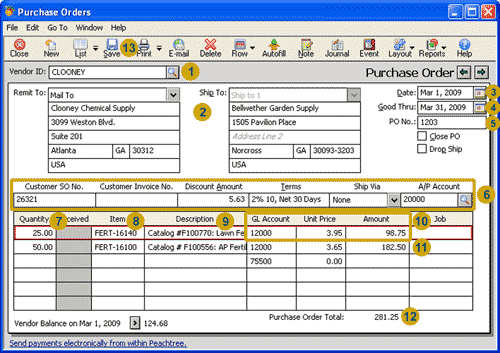 Purchase orders window