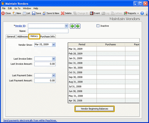 Select Vendor Beginning Balances